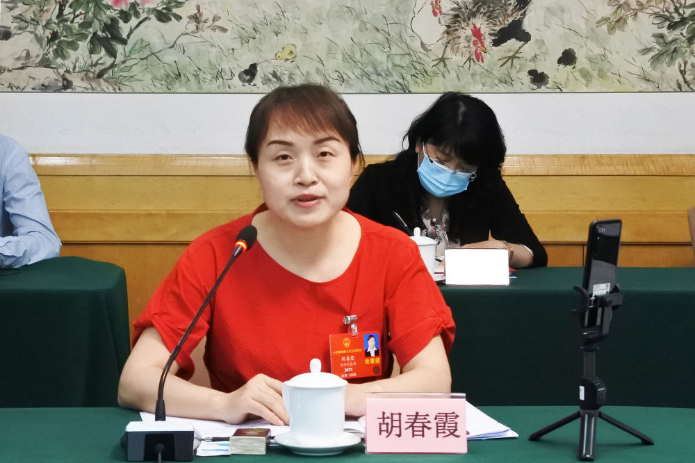 5月23日，全國(guó)人大代表胡春霞在參加分組審議政府工作報(bào)告時(shí)發(fā)言。新華社記者　吳雨　攝